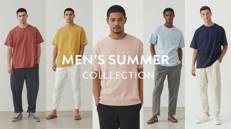 "Men wearing VALO summer outfits – lightweight casual fashion for summer."